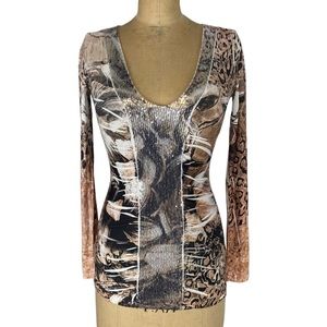 Daytrip Y2K Sequin Detail Fitted Slinky Long Sleeve Top Size XS